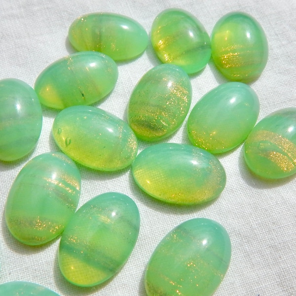 Vintage Glass Cabochons 8 pcs 16x11mm Mint Green Opal Stones S-286