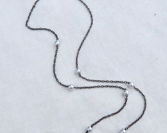 Pearl bead necklace Pearl link beads Chain link Antique Silver Chain 10