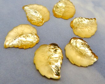 Vintage Glass Leaf Cabochon Yellow 6 pcs 17x14 Stones S-45-L