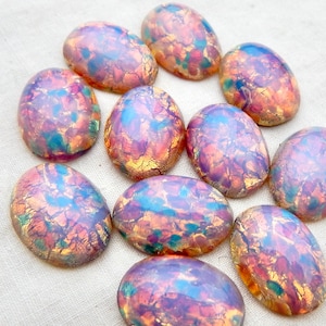 4 pcs Harlequin vintage glass cabochon Fire Opal 18x13 mm pink S-15-P