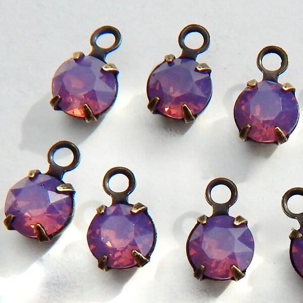 Rhinestone Drop 6mm Crystal Bead Pink Opal Swarovski Crystal rhinestone set stones One Loop 4 pcs F129