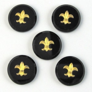 Flur De Lis Cameo Black Vintage Glass Cabochon 4 pcs 17mm Stones S-69