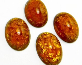 18x13 mm  Amber Opal Cabochon 2 pcs Vintage Glass Opal Stones S-64