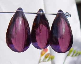 Purple Glass Bead Teardrop Large Vintage Czech Tear Drop Pendant Bead B 332