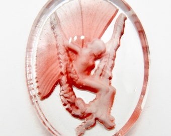 Vintage Cameo Fairy Cabochon 40x30 Lalique Style  Fairie Intaglio Vintage Glass Cabochon S-473