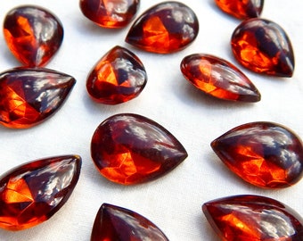 18x13 Pear Glass Cabochons 6 pcs Madera Topaz Rust Brown Faceted Stones S-80