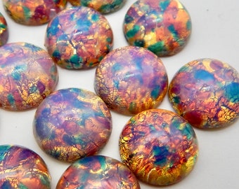 24 pcs Fire Opal Stones Vintage Glass Cabochon 13mm S-97 br BULK