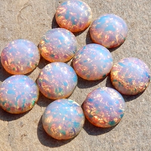 2 Vintage Glass Cabochon 18mm Pink Fire Opal Stones 2 pcs S-99 P