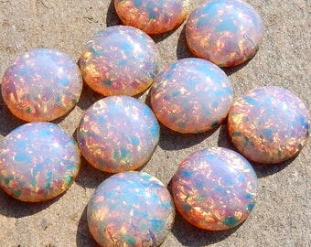 2 Vintage Glass Cabochon 18mm Pink Fire Opal Stones 2 pcs S-99 P