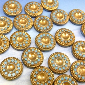 4 pcs 13mm Cabochon Gold Turquoise Rare Vintage Glass Stones S-31 B