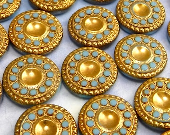 13mm Cabochon Gold Turquoise 2 pcs Rare Vintage Glass Cabochon Stones S-31 A