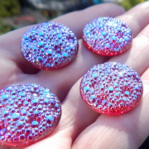 Vintage Glass Cabochons RARE 20mm RED Ab Iridescent Opal Stones S-160