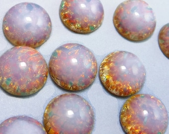 Roze vuuropaal cabochon 8 stuks 11 mm Harlekijn Vintage glazen steen S-96 P
