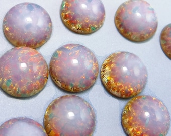 Pink Fire Opal Cabochon 8 pcs 11mm Harlequin Vintage Glass Stone S-96 P