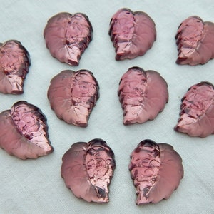 3 pair Vintage Glass Cabochon 6 pcs 17x14 mm Art Deco Purple Leaf S-48
