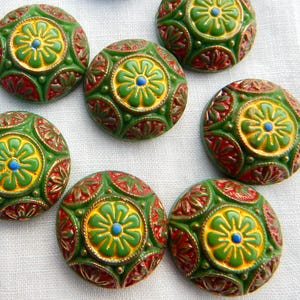 2 pcs Vintage Glass Cabochons 18mm Green Art Deco Mosaic Glass Stones S-537