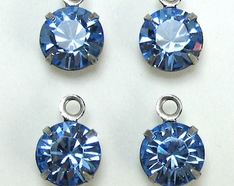 Blue Rhinestone drop Finding 4 pcs 9 mm Swarovski Crystal rhinestone Setting One Loop D-13