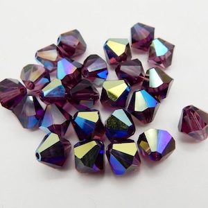 12 pcs 8mm Purple Crystal Beads Bicone Amethyst AB Article 5301 5328 Faceted B-250