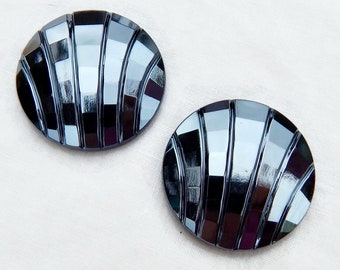 2 pcs Vintage Glass Cabochons 30mm  Hematite Vintage Glass Cabochon Stones S-66