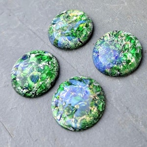 Green Opal Stones 18mm Stunning iridescent Vintage Glass Cabochon S-431
