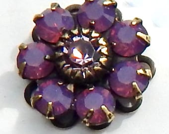 Rhinestone Flower Pink Crystal Swarovski Charm Cyclamen Opal set stones loop F109