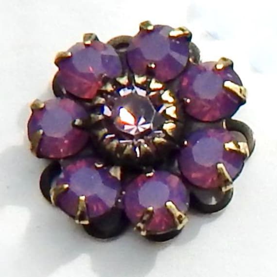 Rhinestone Flower Pink Crystal Swarovski Charm Cyclamen Opal set stones loop F109