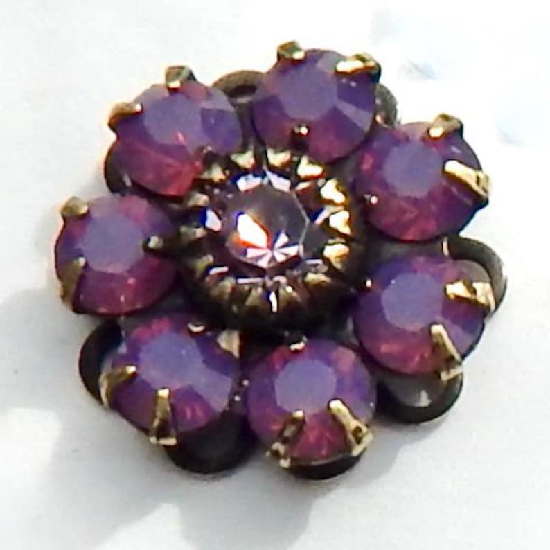 Rhinestone Flower Pink Crystal Swarovski Charm Cyclamen Opal set stones loop F109 image 1