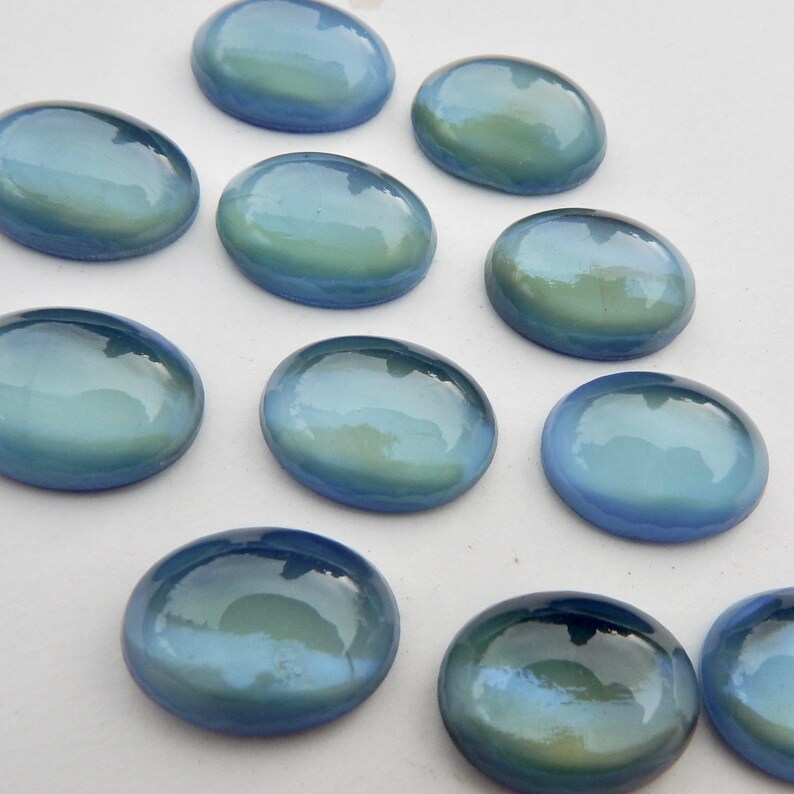 Vintage Glass Cabochon Glass Opal stone 2 pcs 16x12 Blue S-272 image 5