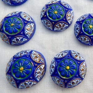 2 pcs Vintage Glass Cabochons 18mm Blue Art Deco Mosaic Glass Stones S-535