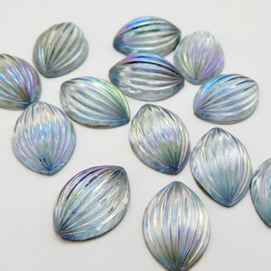 6 pcs 14x10 mm Blue iridescent Vintage Glass Cabochon Stones S-112