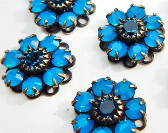 Crystal rhinestone flower Caribbean  Blue Opal Swarovski Charm set stones F110