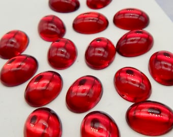Red Vintage Glass Cabochon 6 pcs 16x12 Stones S-355