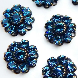 Crystal rhinestone flower Blue Swarovski Charm Indicolite set stones F113