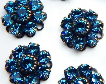 Crystal rhinestone flower Blue Swarovski Charm Indicolite set stones F113