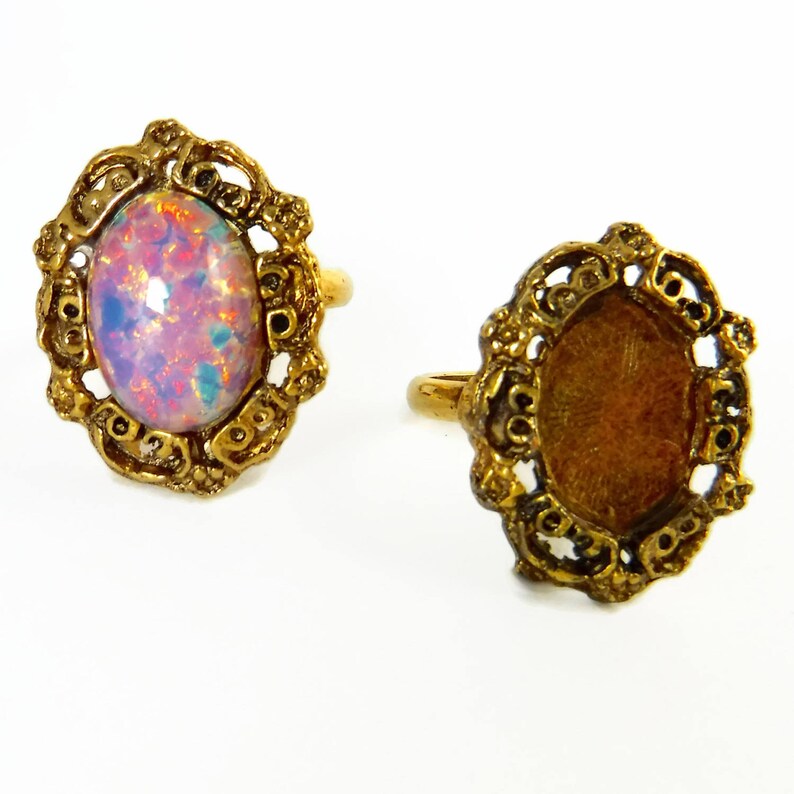 2 pcs Gold Ring Blanks 14x10 Adjustable Vintage Antique Gold Ring Form R-6