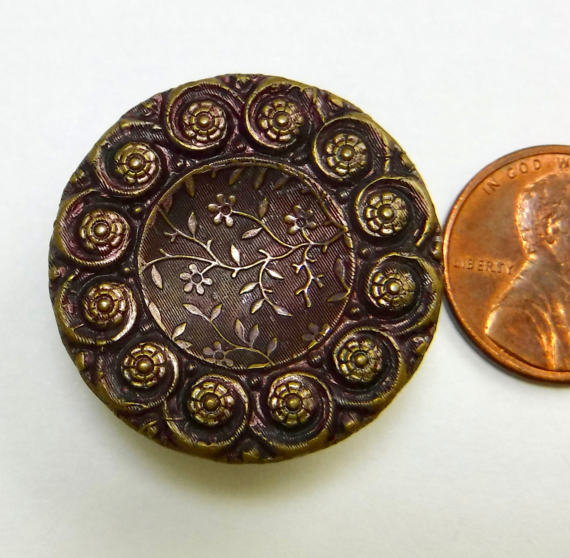 Antique Victorian Button 1 Inch Ornate Floral Brass Button - Etsy
