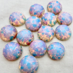 Fire Opal Cabochons 6 pcs Milky Pink  13mm Vintage Glass Cabochon Stones S-97-MP