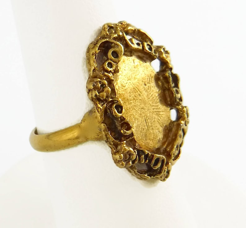 2 pcs Gold Ring Blanks 14x10 Adjustable Vintage Antique Gold Ring Form R-6