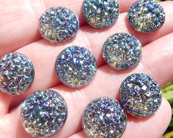 Glass Cabochon 14mm Vintage Sugar Stones Grey AB 4 pcs S-164