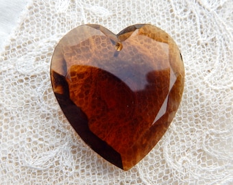 Heart Pendant Brown Czech Glass Peart Pendant Large Vintage Pendant Bead L 120