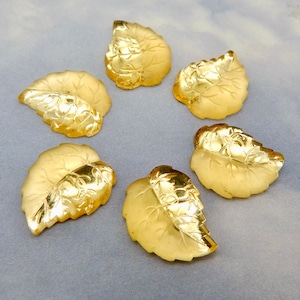 Vintage Glass Cabochon Yellow Leaf Rare Stones 6 pcs 17x14mm S-45-L