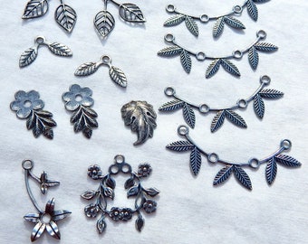 Flower Leaf Filagree Brass Stamping Charms Silver Pendants  M-191