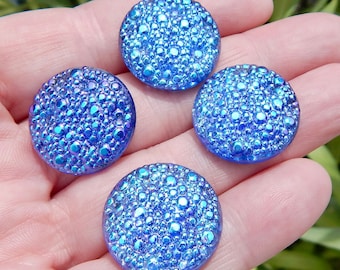 Vintage Glass Cabochons RARE 20mm (3/4") Blue Ab Iridescent Opal Stones S-159