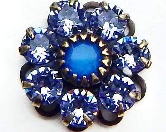 Crystal rhinestone flower Blue Swarovski Charm Violet Blue Opal set stones F107