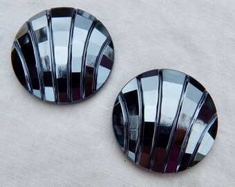 2 pcs Vintage Glass Cabochons 30mm  Hematite Vintage Glass Cabochon Stones S-66