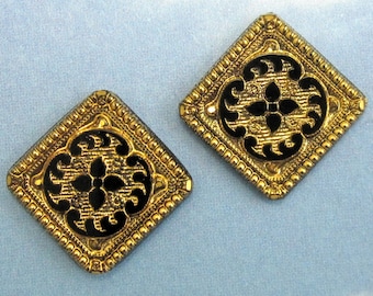 Vintage Glass Cabochon 2 pcs 22mm Bronze Square Stones S-30 GOLD