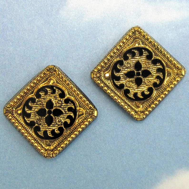 Vintage Glass Cabochon 2 pcs 22mm Bronze Square Stones S-30 GOLD