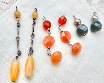 3 pair Gemstone Earrings Sterling Silver Yellow Jade Carnelian beads gemstones A 211