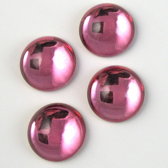5 Pale Blue Vintage German Glass Cabochons Pink Rose Leaves 18 x 13 mm