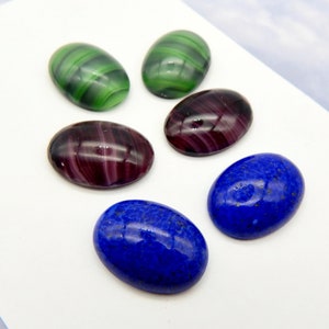 Vintage Glass Cabochons 6 pcs 25x18 Green Blue Stones Mix 46